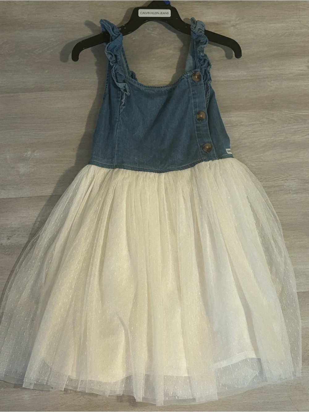 Calvin Klein Jeans Denim Bodice with White Tulle Skirt Girls Dress